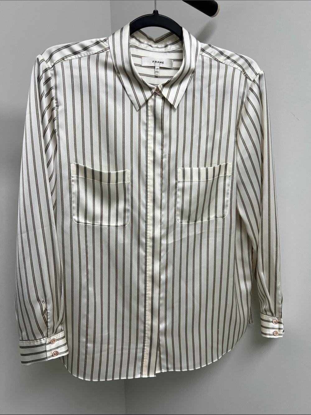 Frame Denim Men’s Cream Shirt with Brown Stripes